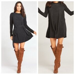 Show Me Your Mumu Long Sleeves Textured Black Toby Mini Shift Dress